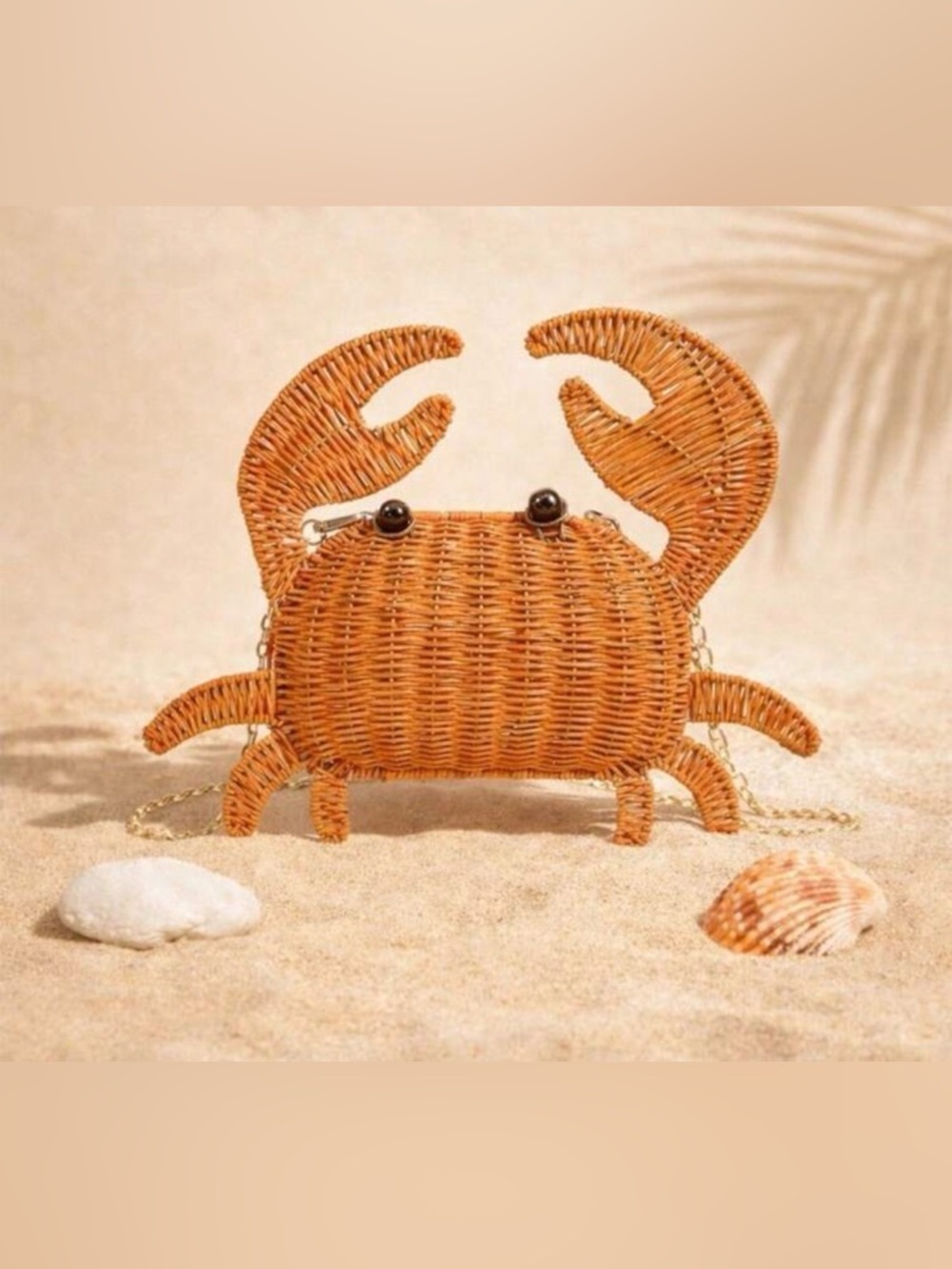 Woven Crab-Shaped Crossbody Bag - Tan
